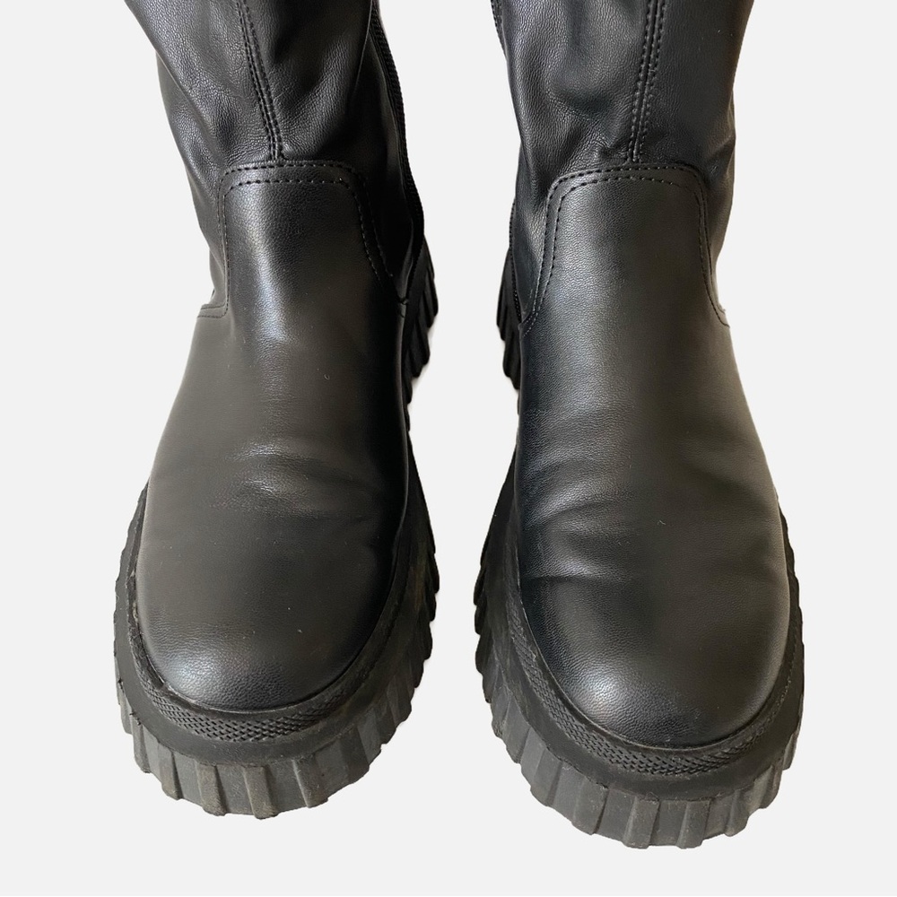 Zara, Platform Vegan Leather Lug Sole Chelsea Moto Boot